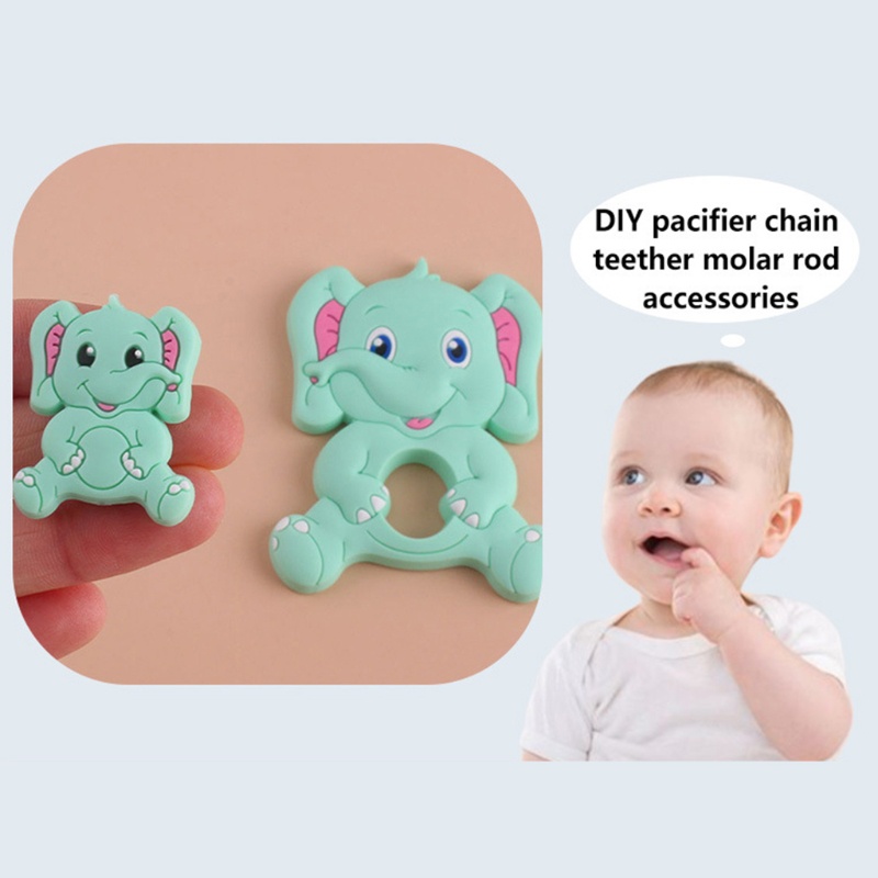 Mary 5pcs / Pak Mainan Teether Bentuk Gajah Kartun Bahan Silikon Untuk Bayi