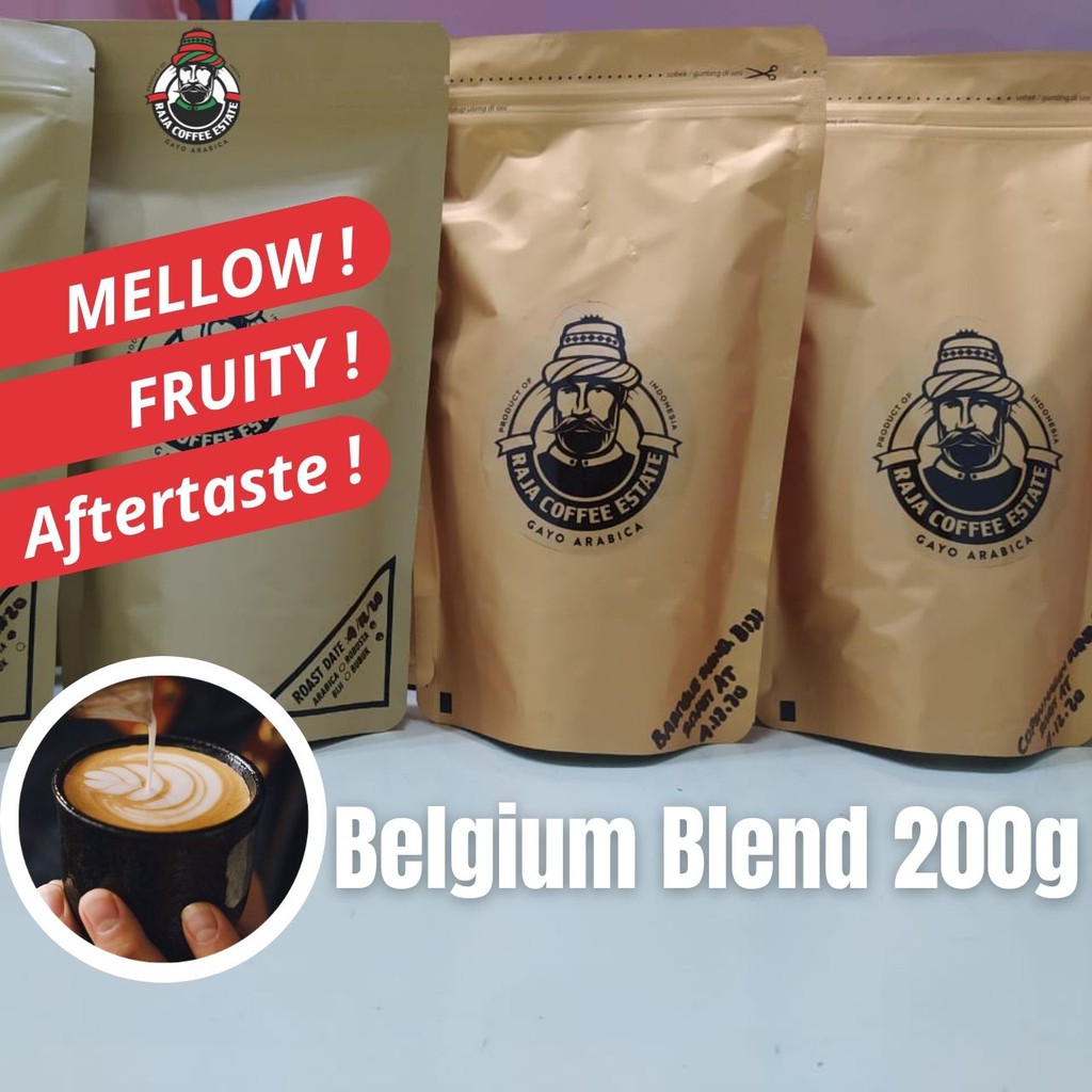 

KOPI ARABIKA ROBUSTA 200G RAJA COFFEE ESTATE BIJI BUBUK ACEH GAYO BELGIUM BLEND JAMIN FRESH ROAST