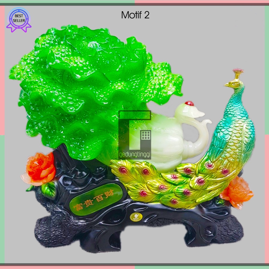 Pajangan Patung Hiasan Hadiah Kado Sawi Putih Bai Cai Bulu Burung Merak Phoenix Bunga Teratai Lotus Meja Kantor Aesthetic Benda Hoki Rejeki Rezeki Fengshui Feng Shui Tree Decoration Pohon Keberuntungan Wedding Happy Anniversary Batu Giok Resin Emas Cina