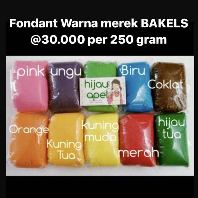 

FONDANT WARNA MEREK BAKELS DIKEMAS PER 250 GRAM TERLARIS TERPERCAYA ORIGINAL