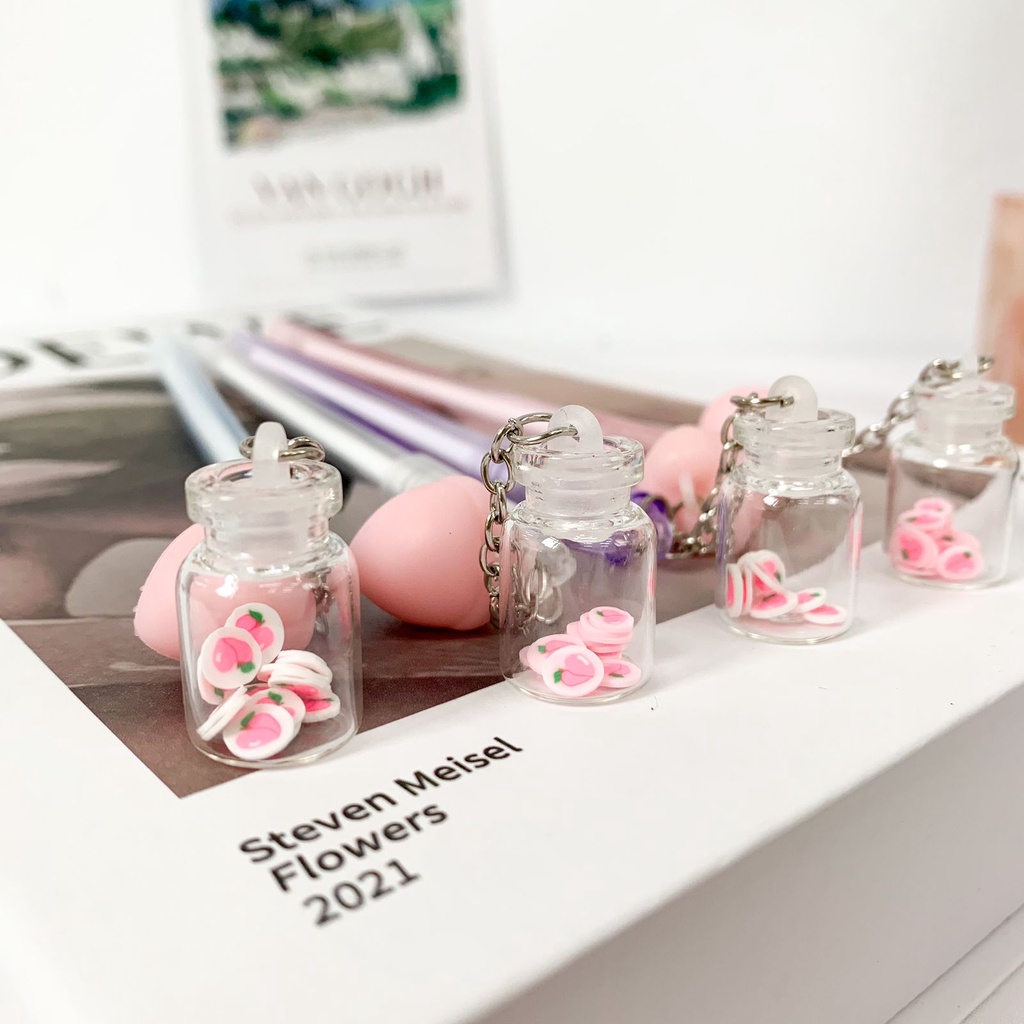Pulpen Gantungan Buah Peach Love Pink Pen Gantungan Botol Kaca Peach ballpen pena lucu imut unik by MANDI CANTIK-1