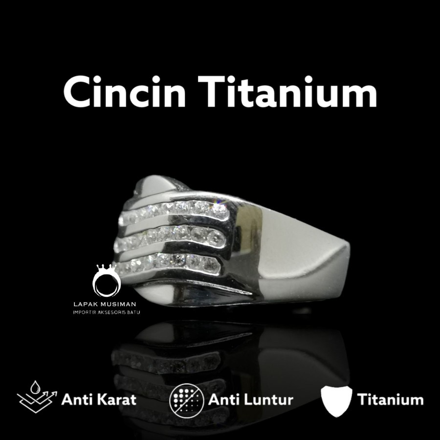 Cincin Wanita Titanium Warna Silver Anti Karat Model Wave Garansi Asli