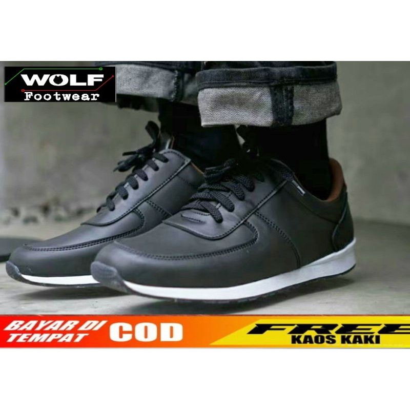 FREY BLACK |WOLF x HEROES| Sepatu Sneakers Pria Santai Sporty Kasual Kerja Kuliah Sekolah