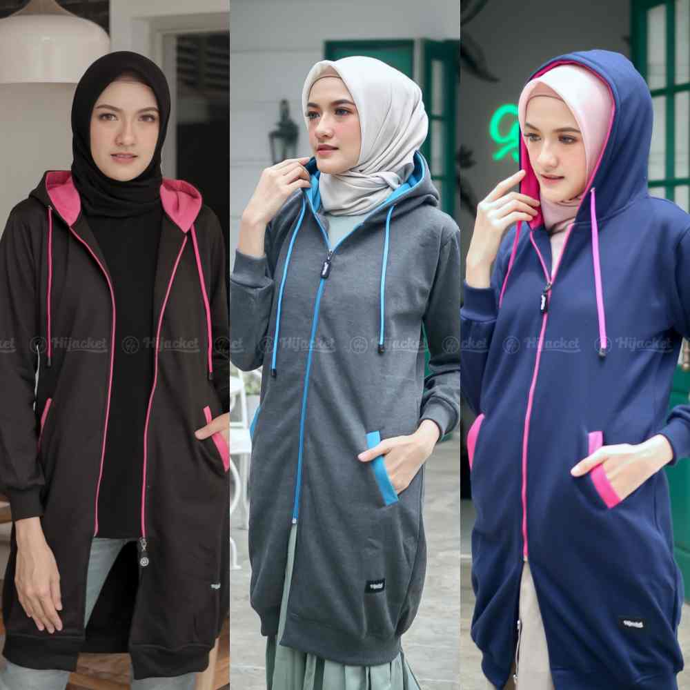 Jaket Hijacket Panjang Wanita Cewek Long Jacket Cwe Hoodie Polos Hijaber Cewe Muslimah Basic Terbaru