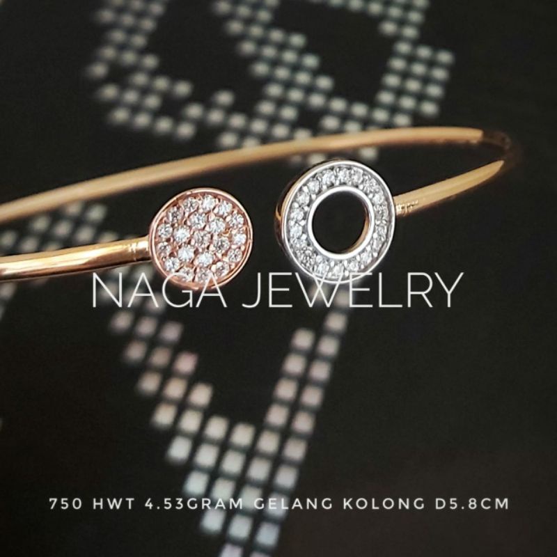 Gelang oval bola whitegold mata emas kadar 750