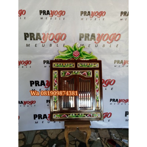 pigura krepyak ukir antik vintage kuno - panel dinding dekorasi kayu jati - pigura cermin