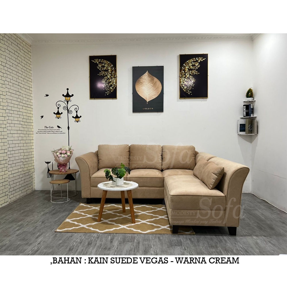 Sofa Kekinian / sofa murah / sofa Modern / Sofa Minimalis L Minang Eco 10 + Meja Retro Bulat Modesty