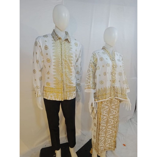 BAJU SONGKET PALEMBANG,SETELAN ROK NIA ASANTI PUTIH, SETELAN COUPLE SONGKET PALEMBANG BAJU KURUNG SO