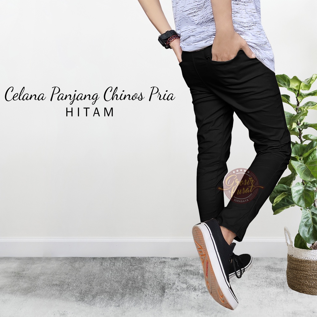 Celana Chino Chinos Pria Hitam Ukuran 27 - 38