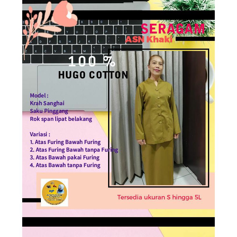 Setelan seragam ASN Kheki Krah Sanghai berbagai bahan (Baju rok tanpa furing)