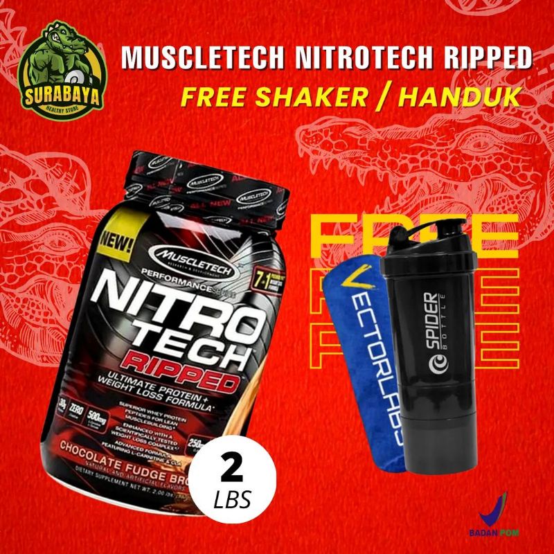 Muscletech Nitrotech ripped 2 Lbs BPOM Nitro Tech Susu Whey Protein Plus Fat Burner Pembakar Lemak