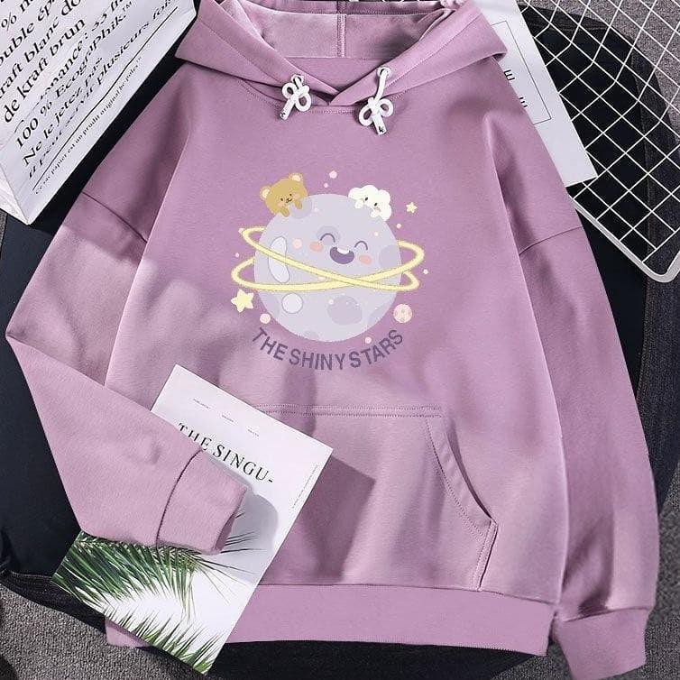 THE SHINY STARS Sweater Hoodie Wanita Bahan Fleece-3