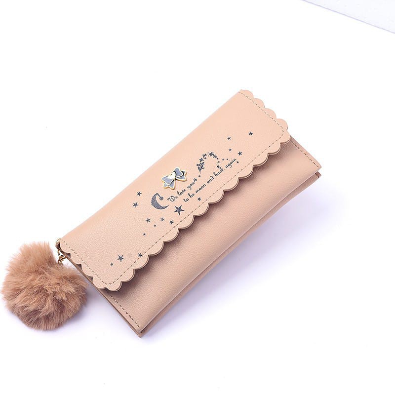 ♥TMALL88♥ Dompet Lipat Panjang Wanita / Women Wallet / Dompet Tipis / FREE POM POM