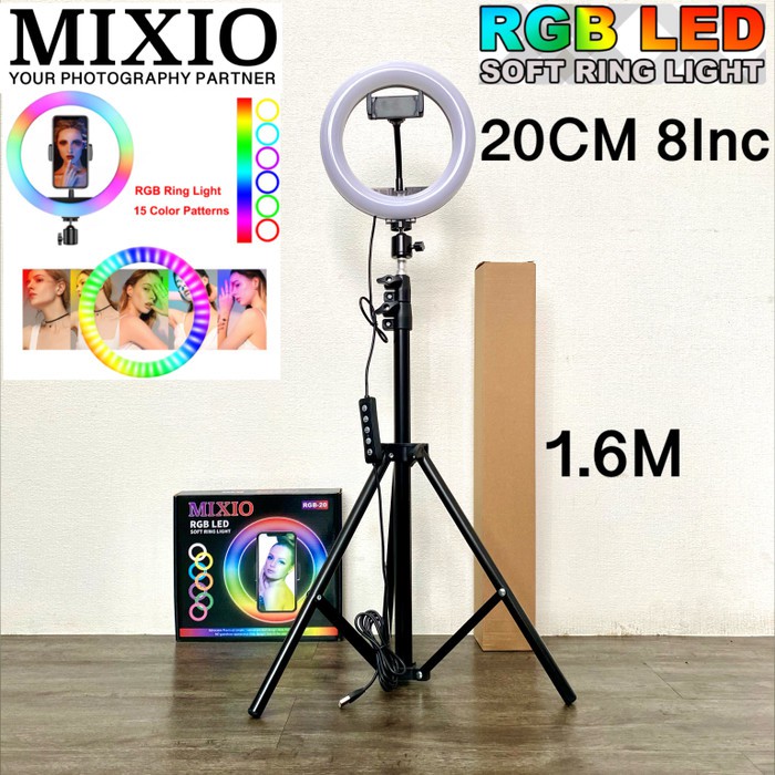 MIXIO Ring Light RGB Rainbow 20CM+TRIPOD 1.6M Ringlight RGB TikTok