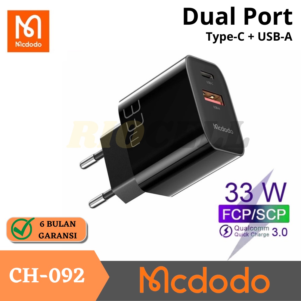 MCDODO Charger 33W Quick Charger Turbo Fast Charging Dual Output turbo charge PD charger USB C &amp; USB A