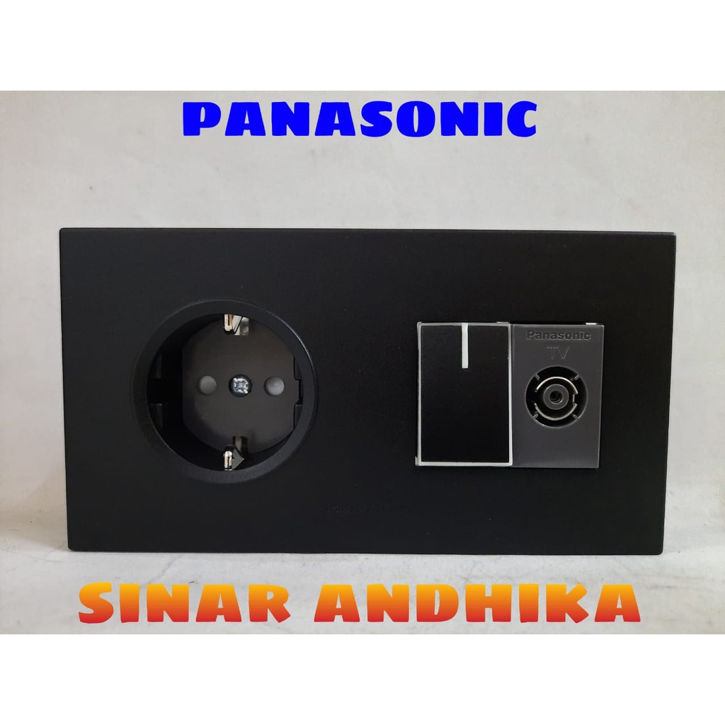 STOP KONTAK+SAKLAR ENGKEL KECIL+MODUL TV HITAM PANASONIC WESJP 11212B+5931B+2501H