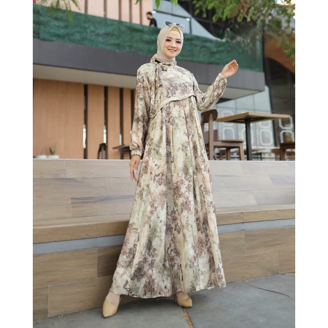 Gamis muslim kekinian motif bunga