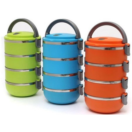 Lunch box rantang bekal susun 4 stainless steel - polos warna random