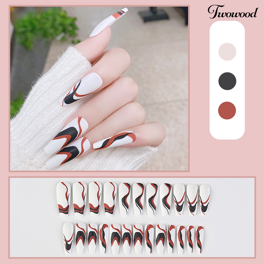 Twowood 1 Set Kuku Palsu Full Cover Bisa Dilepas Dengan Lem Untuk Manicure / Nail Art