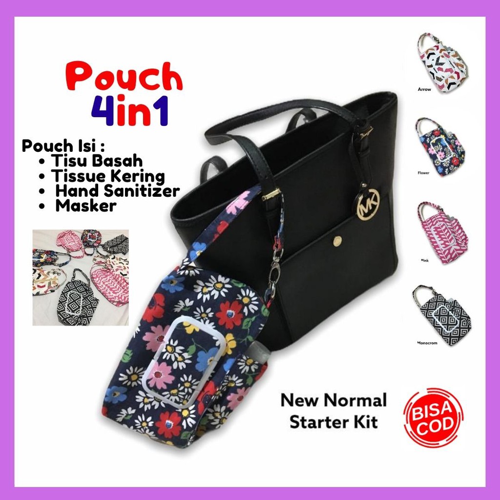 Pouch New Normal 4 in 1 : Tisu Basah, Tissue Kering, Hand Sanitizer, Masker Berkualitas