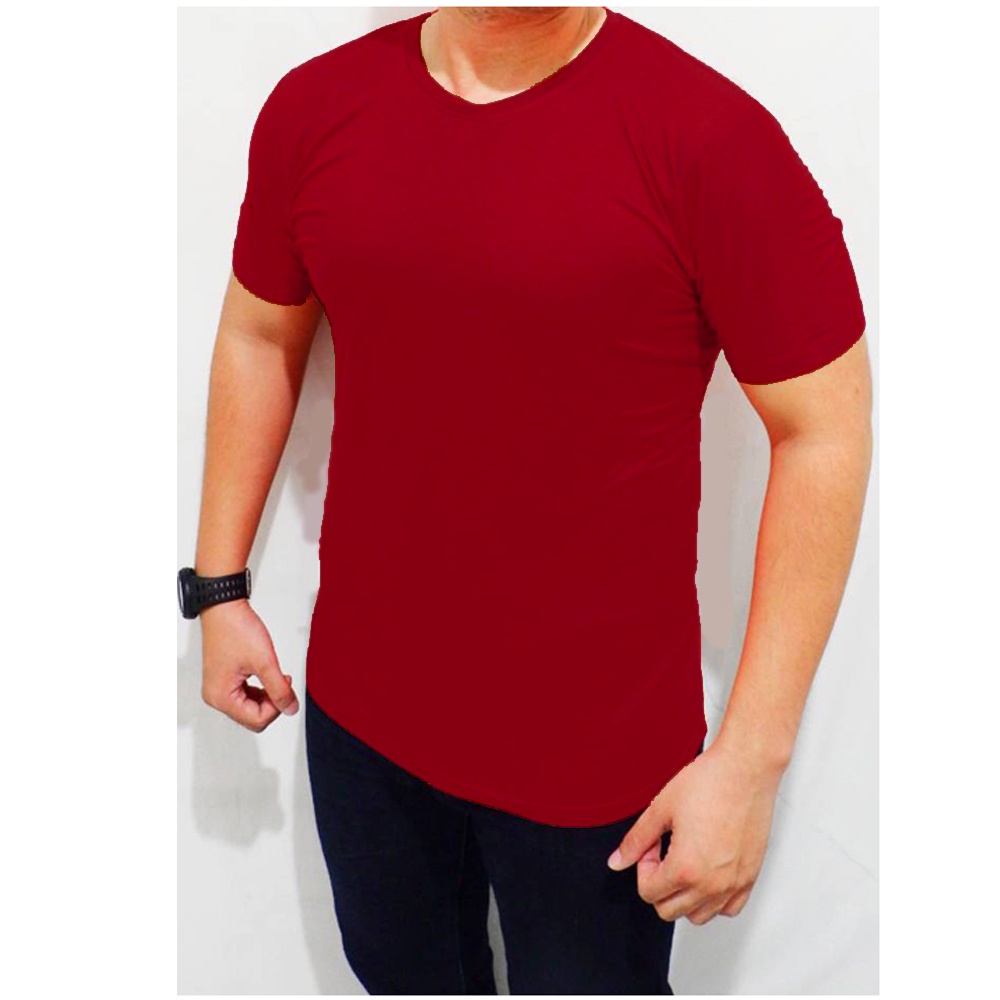 Baju fitnes gym pria merah maroon polos Kaos Olahraga Pria
