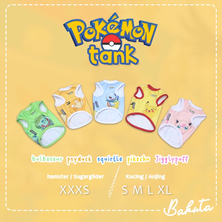 Baju Kucing Edisi Pokemon Tank Baju Anabul tersayang dirumah / Casual Outfit / Bisa Pilih Ukuran XXXS-XL