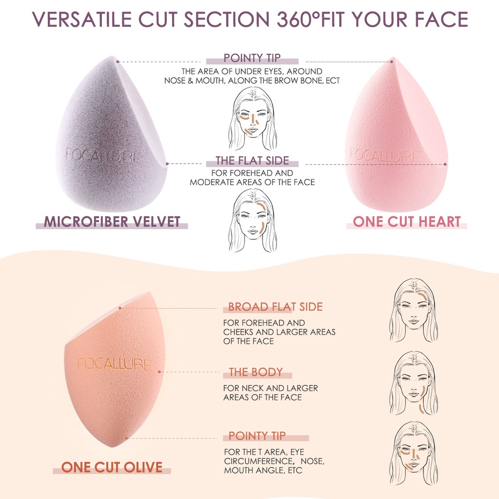 FOCALLURE Soft Skin-friendly Makeup Sponge Multiple Shapes Songe Beauty Cosmetic Tools