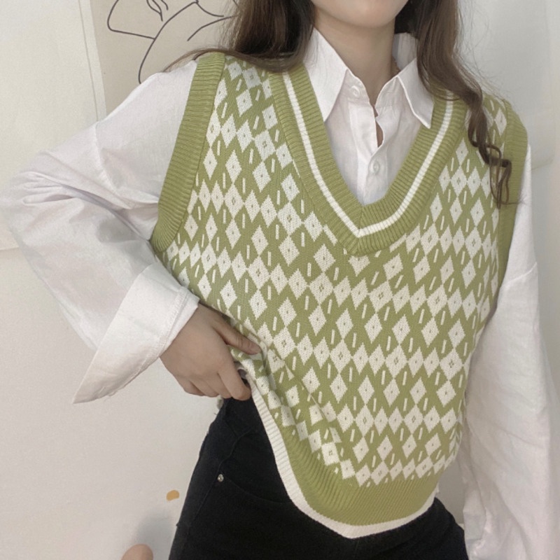 NAJAHSTORE / Rompi wanita diamond vest / casual V-Neck vest belah ketupat / korean vest