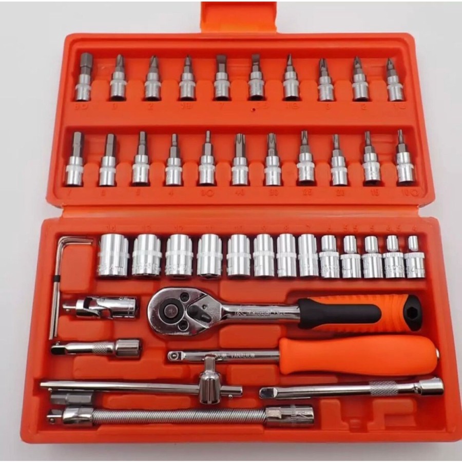 KAPUSI kunci socket set 46pcs 1/4inch - kunci motor mata obeng shock sok wrench set Kapusi K-9819