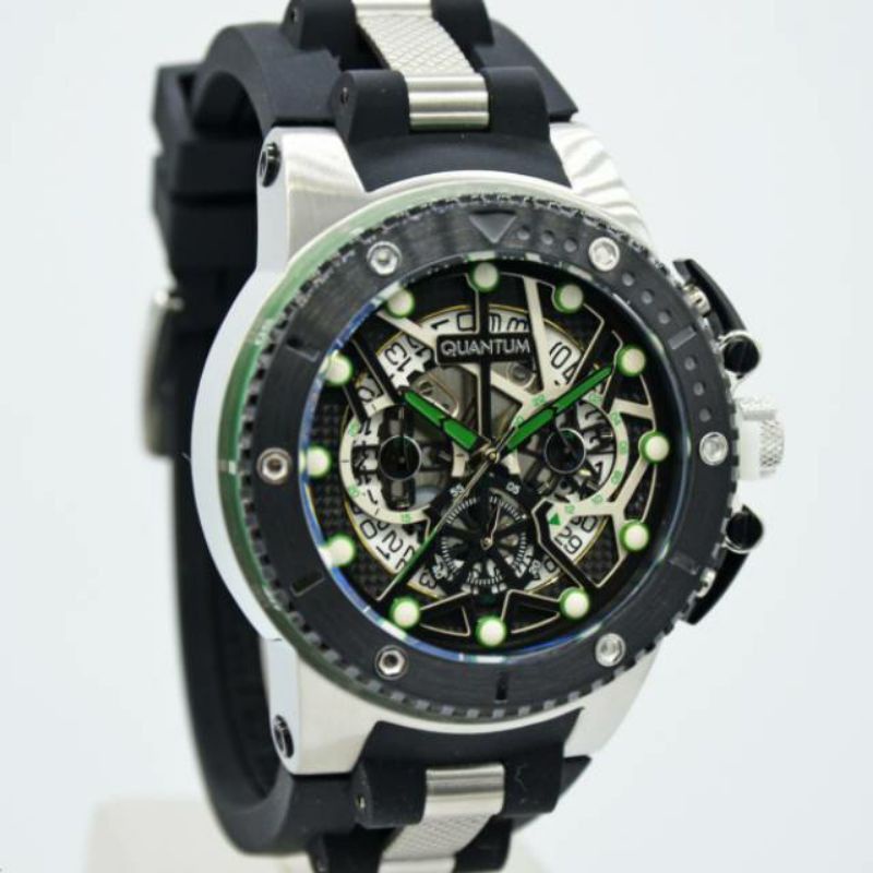JAM TANGAN PRIA  QUANTUM HNG535.351 RUBBER SILVER BLACK ORIGINAL