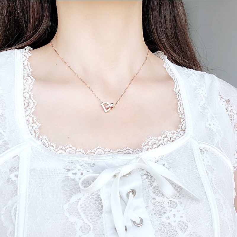 Bisa Cod Fashion Kalung Wanita 18K Emas Asli Kalung Titanium Rosegold kalung Anti Karat Tahan Air Hadiah Liburan Terbaik