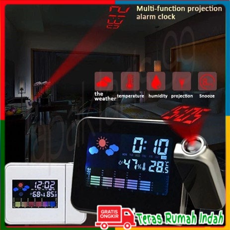 Jam Digital Proyektor Penunjuk Cuaca & Thermometer - Jam Meja Unik LED Display