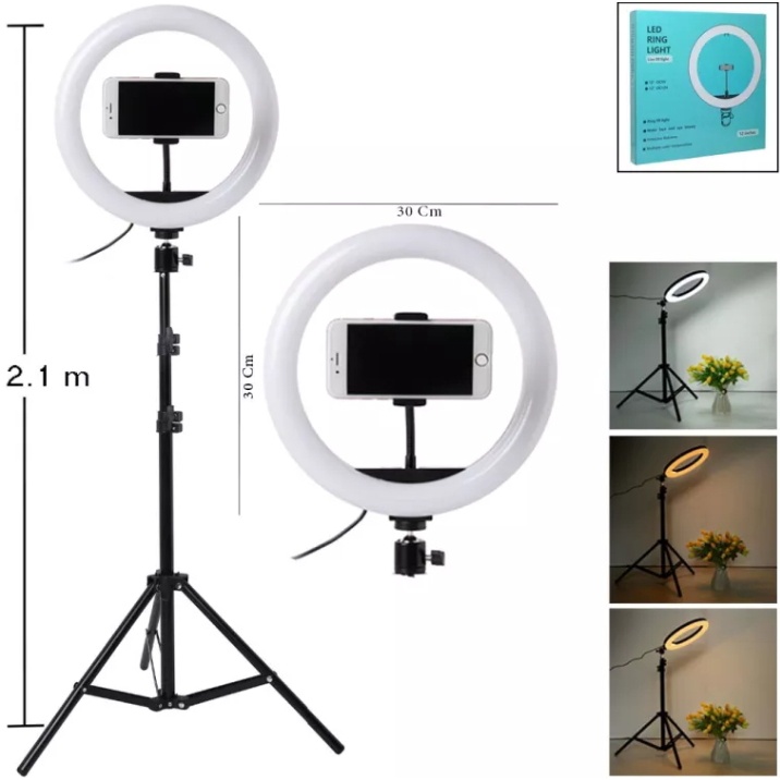 Paket Super Hemat Tripod 2,1 Meter Plus Ring Fill Light 26 CM Plus Lampu Led Ring Light Photography Lighting / 26CM untuk Livestreaming