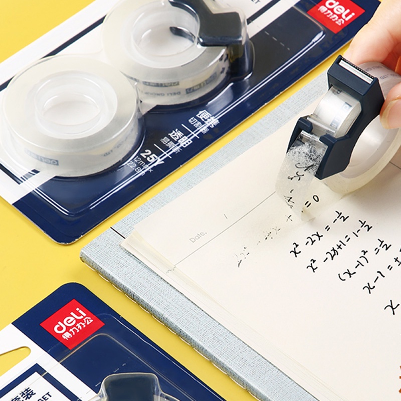2 Pcs Deli 1.2cm Transparent Tape Small Office Supplies