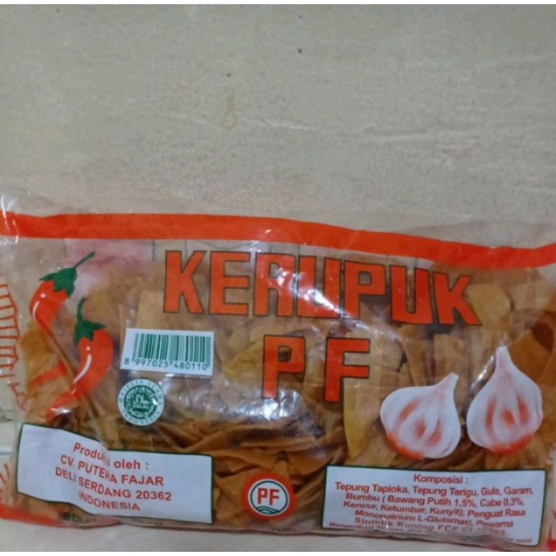 

Kerupuk PF BAWANG PEDAS Asli Medan 500gr - keripik bawang putih mentah