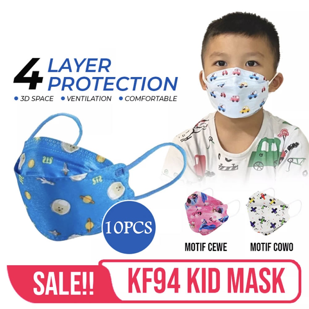 Masker KF94 Anak Karakter 4 Ply 1 Pack Isi 10 Pcs Masker Korea 4ply Kpop Earloop Disposable Face Mask Kesehatan