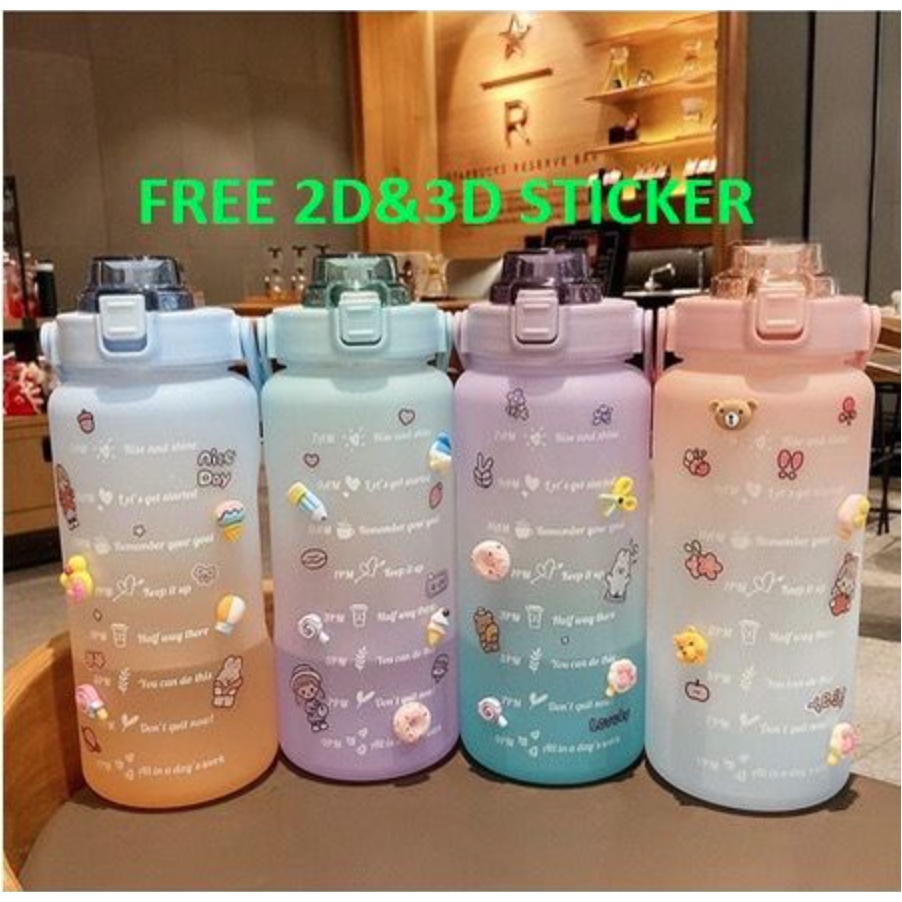Botol Minum Penanda Waktu Motivasi Tritan PC Quifitt Quifit 2 Liter Botol minum handle 2000ML