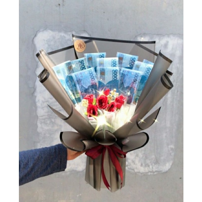 

Buket kosongan uang 10 lembar dgn bunga buket custom buket uang kosongan