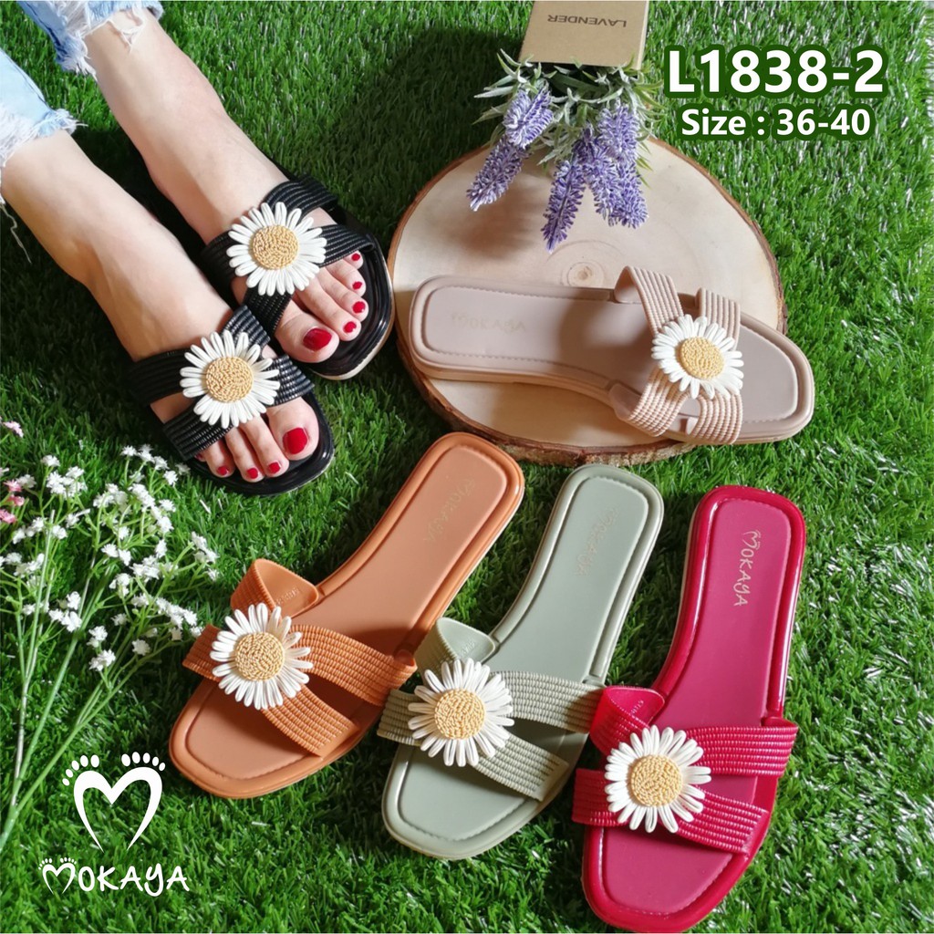 Sandal Slop Wanita Bunga Matahari Cantik Elegant Import Mokaya / Size 36-40 (L1838-2)