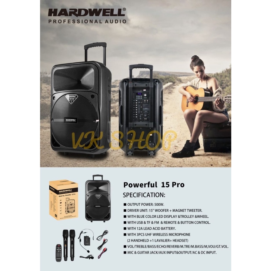 SPEAKER PORTABLE HARDWELL POWERFULL 15 PRO/ 15PRO 15INCH USB BLUETOOTH