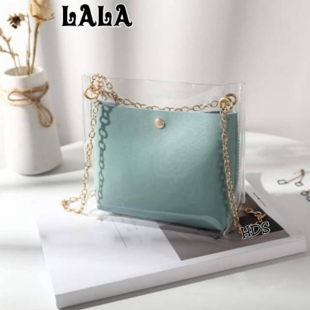 Tas selempang rante Lala transparan ion