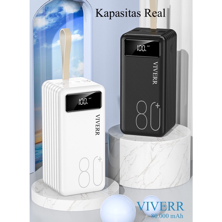 Powerbank VIVERR type R18 kapasitas terbesar 80.000 mAH Real kapasitas 100% dijamin garansi 1Tahun.