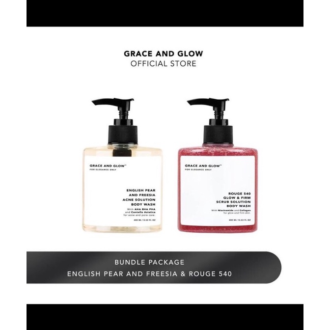 Grace and Glow English Pear and Freesia Anti Acne Solution + Rouge 540 Glow &amp; Firm Scrub Solution Body Wash