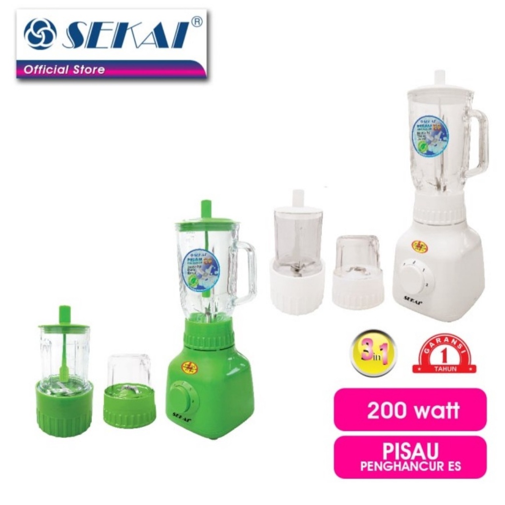 Blender Sekai BL 752 GL 3 in 1 Gelas Kaca Pelumat Juicer Sekai 752GL Blender Bumbu Daging Sekai Wet Mill Dry Mill Sekai