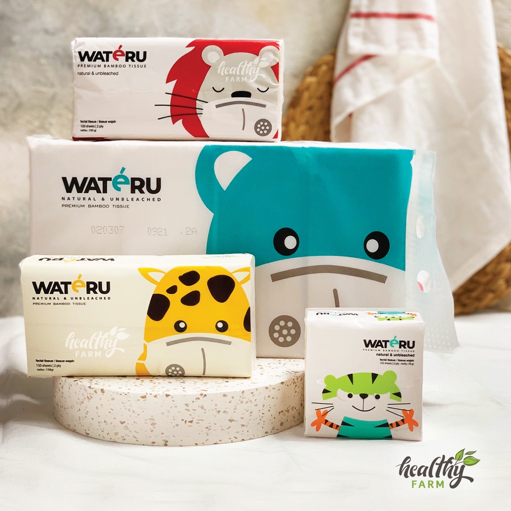 Wateru Premium Bamboo Pop-Up Tissue / Tisu Wajah Bambu Mini (2ply 150 sheets)