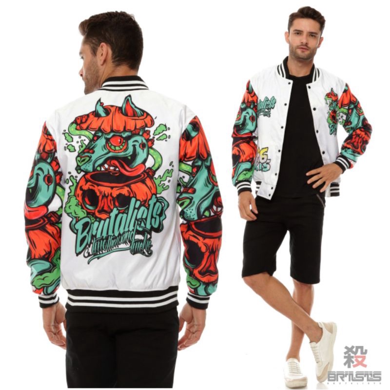 JAKET VARSITY BASEBALL BRUTALISTS DENIM JAKET UNISEX ORIGINAL PRIA WANITA-V08