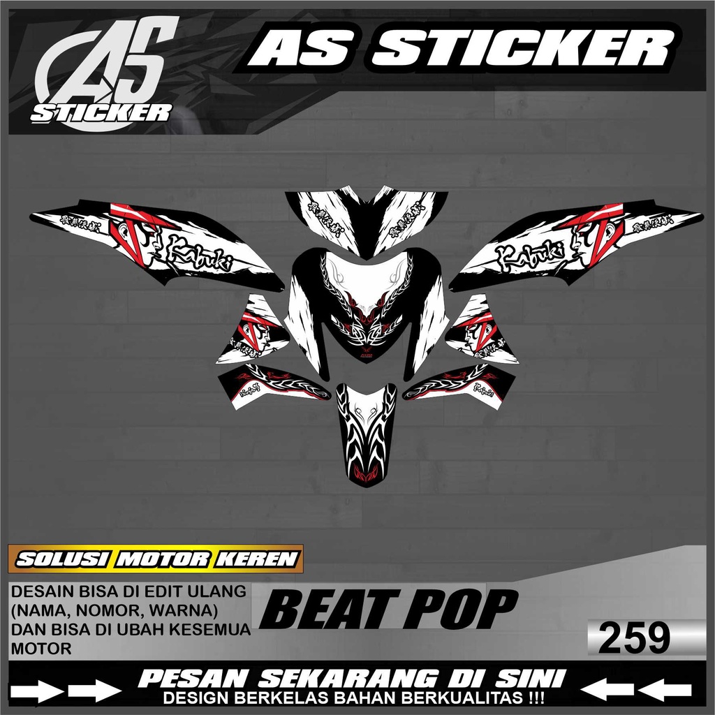 Decal Sticker Honda BEAT POP / Decal Kontes Motor BEAT POP Desain Kabuki kd.259