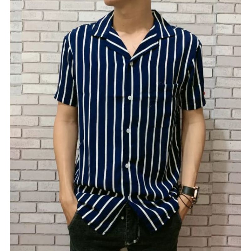 KEMEJA SALUR PRIA STRIPE LENGAN PENDEK COWOK 4559-1