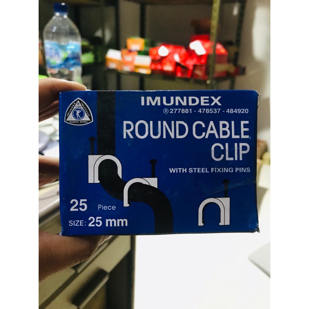 25bj Klem Kabel IMUNDEX 25 mm lengkap paku beton - Round Cable Clip 25mm - Clem Kabel Cleam