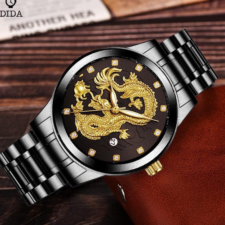 jam tangan pria original Quartz Men Watch Naga Gold Mewah jam tangan pria anti air(Kalender) [EE. 44